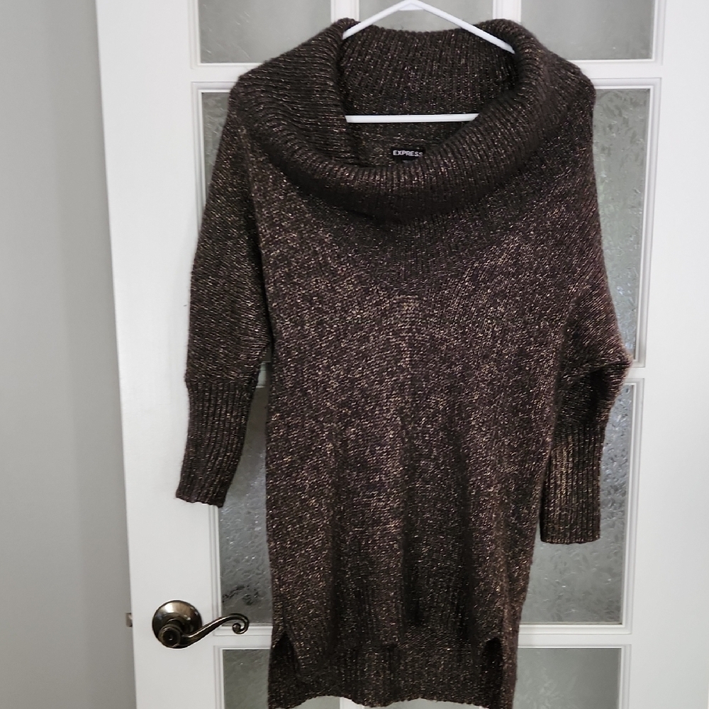 Express Dark Brown And Gold Cowl Neck Sweater